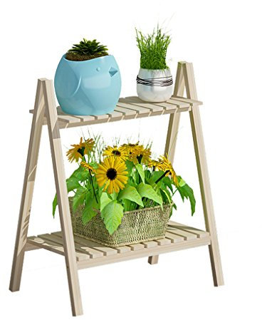 2 Tier Ladder Flower Racks Wooden Flower Shelf Corner Shelves Garden Plant Display for Plant Pots Holder Stand Indoor or Outdoor Flower Shelves for Garden Balcony in White 50x30x59cm