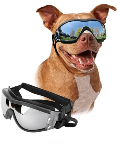 PETLESO Dog Goggles Large Breed, Large Dog Sunglasses Eye Protection for Dogs Windproof Goggles for Medium Large Dog Riding Biking Driving, Black