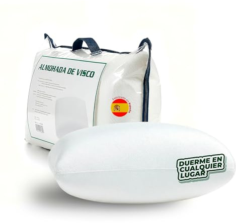 Aznar Almohada Viscoelástica Viaje Mini Travel Tamaño Compacto Doble Funda Cremallera Adaptable Cuello Portátil Coche Tren Avión Comodidad Ergonómica Ligera Descanso Cervical Compacta 25x43 cm
