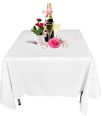 WedDecor White Square Tablecloth 70 x 70 inch Polyester Linen Fabric Table Cover Washable for Indoor Outdoor Dinner, Kitchen Dining, Weddings, Birthday, Anniversary Party Events, Pack of 1
