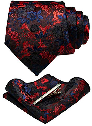 JEMYGINS Herren Blumen Krawatten und Einstecktuch Sets mit Krawattenklammer erhältlich
