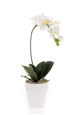 artplants.de Orquídea phalaenopsis sintética ISIS, Maceta de cerámica, Blanco, 40cm - Orquídea Artificial - Flores de plástico
