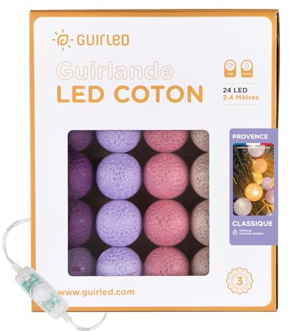 GuirLED - LED Baumwollkugeln Lichterkette USB - Baby Nachtlicht 2h - Dual USB 2A Netzteil enthalten - 3 Intensitäten - 24 Kugeln 2.4m - Herkunft