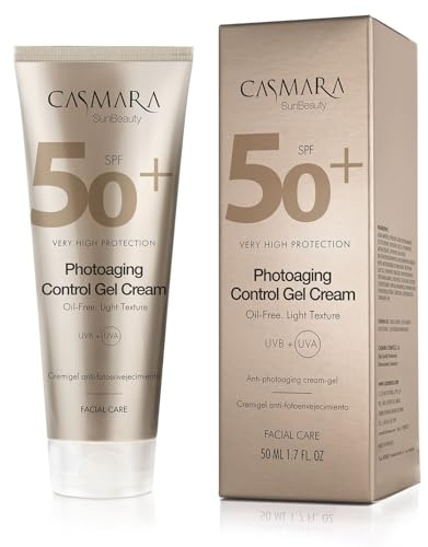 CASMARA - Photo-Aging Control Crema Gel SPF 50, Protector Solar Facial 50 Antiedad Reafirmante, Crema UV Color Melocotón Oil-Free, Protección UVA UVB IR, Acabado Suave para Todo Tipo de Piel