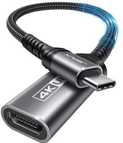 JSAUX USB C to HDMI Adapter, 4K Type C to HDTV Female Adapter for Thunderbolt 3 Compatible with iPhone 17/16 Pro Max, MacBook Pro/Air, Surface,Galaxy S21 S20 Ultra[Only USB C to HDMI]-Grey