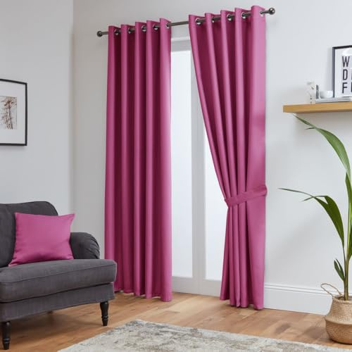 John Aird Blackout Curtains Thermal Energy Saving Eyelet Curtains for Bedroom & Living Room Including Tie Backs (Fuchsia, W 90 x L 90 (2 Panels)