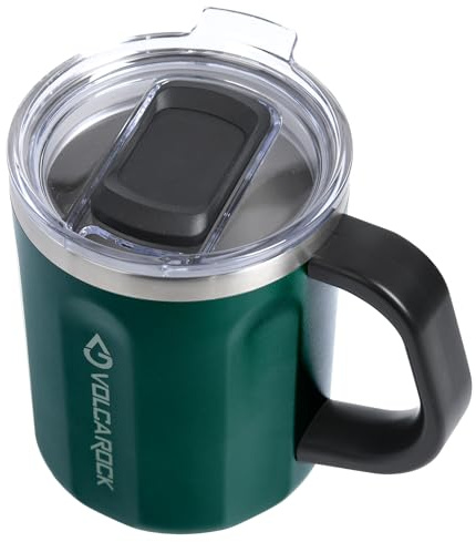 VOLCAROCK 16 Oz Coffee Mug with Handle and Lid, BPA Free Coffee Cup, Keep Cold 6 Hours and Keep Warm 5 Hours, Great Tea Mug for Home Offie and Outdoor Use (Deep Green)