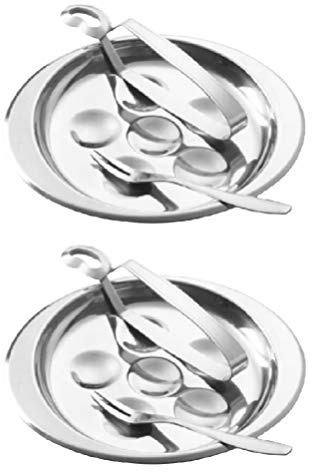 Hemoton 2 Set Stainless Steel Snail Mushroom Escargot Plate Dishes 6 Compartment Holes with Escargot Tong Fork Clip for Baking Cooking