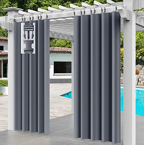 Comlax Outdoorvorhänge - Wasserdicht Outdoor Vorhang Balkon Terrasse Vorhängel UV Schutzmittel und Winddicht Vorhang, Balkon sichtschutz Vorhänge für Veranda/Pavillons 1 Stück, Grau 132x215cm