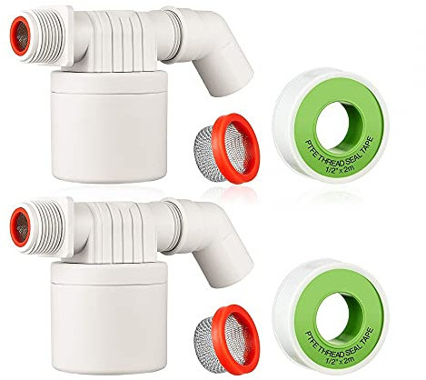 Schwimmerventil, 2 Stück 3/4 Zoll Wasserschwimmerventil, Automatisches Wasserstandsventil für Wasserturmtanks mit 2 PTFE-Gewindedichtbändern, 2 Edelstahlfiltern und 2 Auslasshähnen