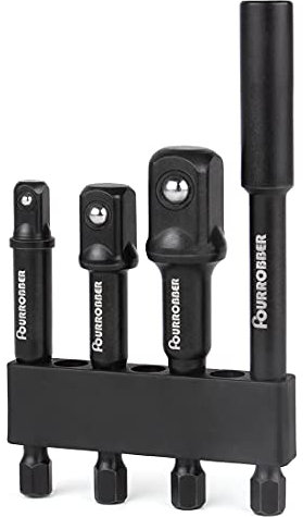 Fourrobber Impact Driver Socket Adapter Set with Magnetic Extension Bit Holder for 1/4 inch Hex Shank to Square Socket Turn Power Drill Into Nut Driver 4 Pieces