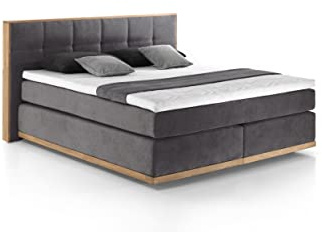 Mivano Boxspringbett Levana/Bett mit Sockel aus Massivholz, 7-Zonen-Federkernen und Topper Premium / H2 + H3 / Liegefläche 180 x 200 / Liegehöhe 59 cm/Mikrofaser, Anthrazit