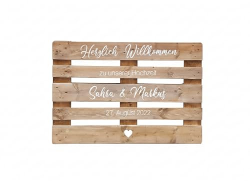 Palettenaufkleber personalisiert - Willkommen Schriftzug - Aufkleber Hochzeit 6 Designs | Hochzeitsaufkleber | Willkommensschild Hochzeit | Euro-Palette
