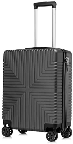 DK Luggage Carry-on 20” Cabin EasyJet, BA, Jet 2 Hard Shell Large Cabin Hand Luggage Approved Suitcase 4 Wheel Spinner ABS30 Black