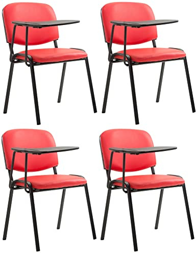 CLP 4er Set Stühle Ken Mit Klapptisch Kunstleder I Robuste Besucherstühle Mit Gepolsterter Sitzfläche, Farbe:rot