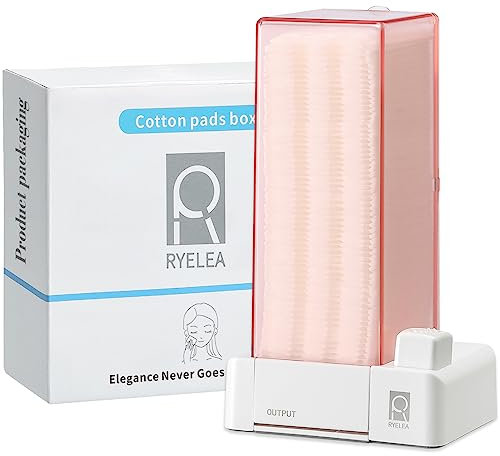 Ryelea Wattepad-Spender, mit 55 Wattepads, automatischer Press-Typ, Make-up-Entfernung, Baumwollhalter, optionale Verwendung und Aufhebung an der Wand, geschlossenes Design, staubdicht, Hygiene (Rosa)