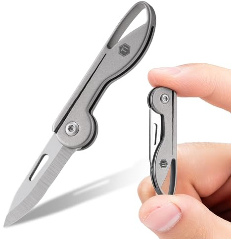 KeyUnity KK05 Mini couteau de poche en titane, petit couteau pliant en titane avec trou de porte-clés intégré pour le camping, la randonnée