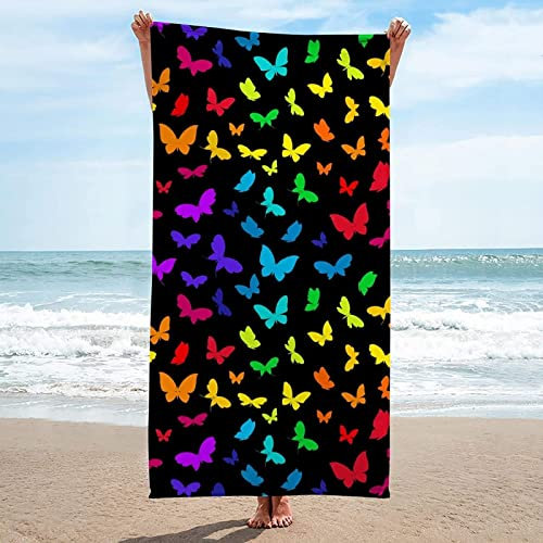 ETERIO 3D Regenbogen Strandtuch Groß 100x200, Schmetterling Badetuch Mikrofaser Handtücher, Strandhandtuch SchnellTrocknend Badehandtuch, Saunatuch, Handtuch, Damen, Herren, Strandtücher, Badetücher