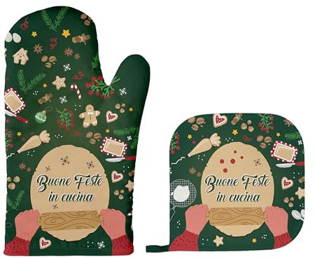 Idee Regalo Natale Originali - Guanto e Presina da Forno Natalizio Originale - Idee Regali Divertenti Natalizi - Gadget Cucina Originali per Donna Uomo