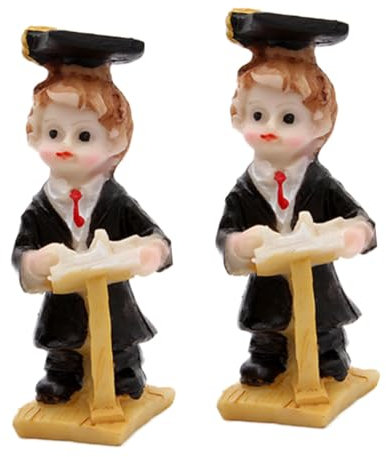 Cabilock 2st Kleine Arztverzierung Abschlussminiaturen Abschluss-Cupcake-Topper Figur Einer Weiblichen Absolventin Fotoverzierung Diplom-skulptur Abiturmütze Puppe Moos Harz Fein Student
