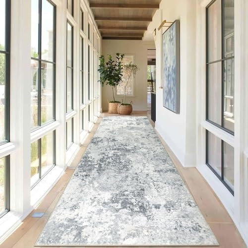 Homcomodar Läufer Teppich Flur 80x300cm rutschfest Modern Teppiche Waschbarer Küche Teppich Läufer Kurzflor Kunstwolle Teppiche Läufer für Schlafzimmer Wohnzimmer(Grau)