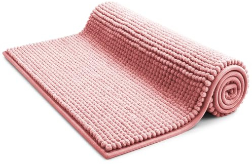 KEPLIN Non-Slip Microfibre Bath & Toilet Mat - Soft, Plush & Comfortable Rug with Machine Washable Design - Water Absorbent & Quick Drying to Keep Bathroom & Home Hygienic & Clean (50x80cm) Pink