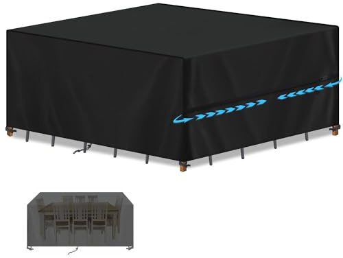 SIMPHAUS Large Outdoor Furniture Covers Heavy Duty Oxford Fabric Garden Table and Chairs Covers Rattan Patio Set Garden Furniture Covers Waterproof Rectangular 420D Oxford Fabric 250x200x80cm