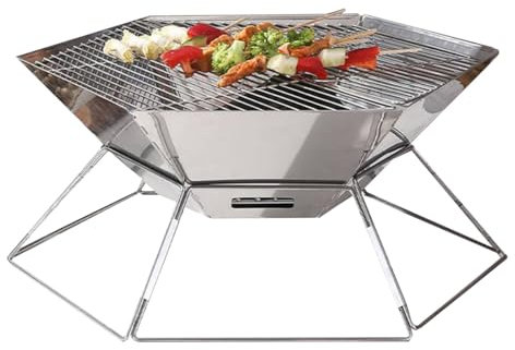 Holzkohlegrill Klein Camping Klappgrill Edelstahl Tragbarer BBQ-Holzkohlegrill,Tischgrill Für Draußen,Kleiner Picknickgrill Outdoor Picknick Campinggrill Für Picknick Im Freien (Color : /Silver, Siz