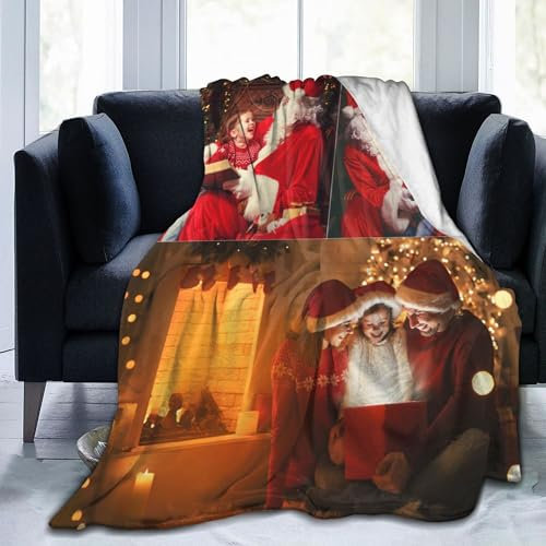 TDTRADD Flanelldecke mit Foto-Text, personalisierbar, Weihnachtsmann, für alle Jahreszeiten, dekorative Fleece-Decken für Erwachsene, Halloween, Weihnachten, Vater, Mutter, Valentinstagsgeschenk
