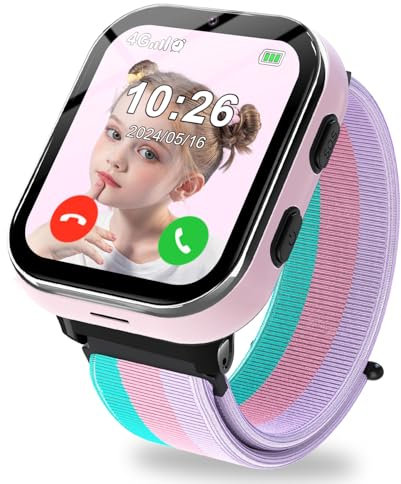 PTHTECHUS Reloj Inteligente Niño 4G, Reloj GPS Niños y Llamadas con Boton SOS, Chat, Videollamada, Modo Clase, Cámara, Álbum de Fotos, Podómetro, Smartwatch Niños Regalos para Niñas Niños