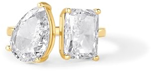 PAVOI 14K Yellow Gold Toi Et Moi Radiant-Cut & Pear-Shaped Cubic Zirconia Statement Ring for Women | Engagement & Anniversary Ring, 9, Yellow Gold