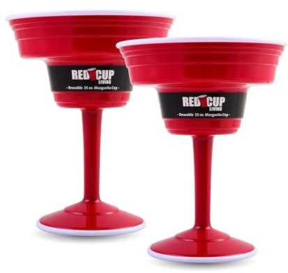 Red Cup Living Plastic Margarita Glasses, 15 oz Large Glasses | Red Cup Style Margarita Cups, BPA Free Giant Margarita Glass, Dishwasher Safe Glasses - Pack of 2 (4) (Margarita Cup - Pack of 2)
