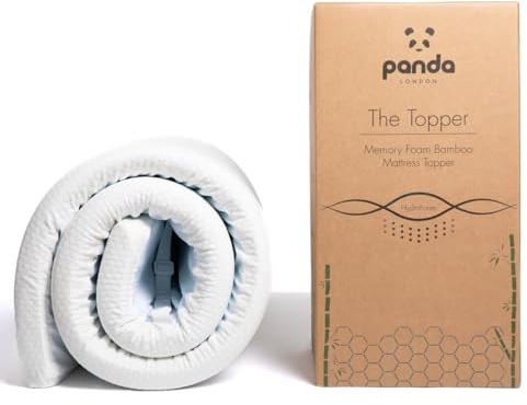 Panda® Gel Infused Memory Foam Bamboo Mattress Topper - EU Single | 5cm Thick | Medium Firm Softness | Orthopaedic Neck, Spine, Hip Support | Adjustable Straps | Temperature Control | Long Lasting