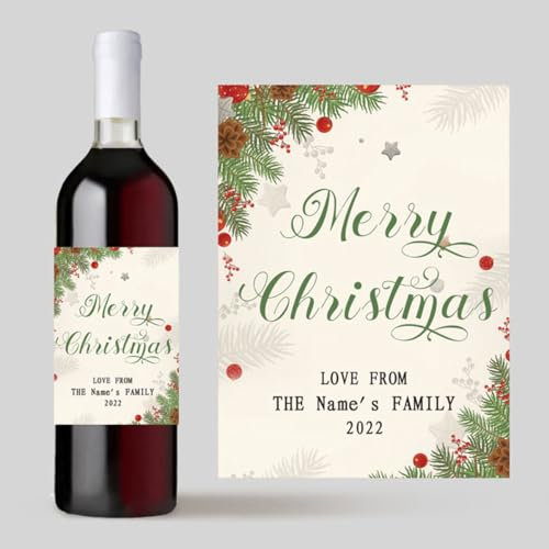 Personalisierbares Weinflaschenetikett, Frohe Weihnachten, individuelle Weinetiketten, personalisierte Weihnachtsetiketten (5,9 x 12,7 cm)