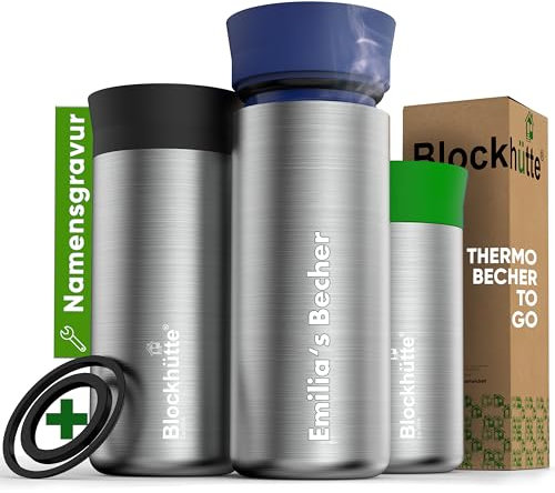 Blockhütte Thermobecher mit Gravur Edelstahl 354 ml, Kaffeebecher mit Gravur 8h heiße Getränke, Kaffee Thermobecher auslaufsicher, Kaffeebecher to go personalisiert spülmaschinenfest