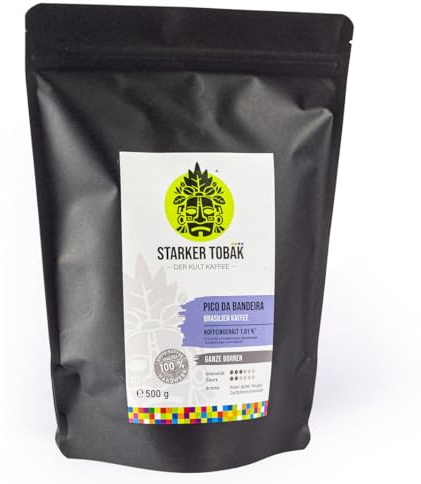 PICO DA BANDEIRA Brasilien Kaffee 500 g, ganze Bohne, 100% Arabica, Brasilien, handgeröstet, Koffeingehalt: 1,01%, säurearm, Intensität 3/6