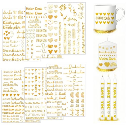 Ymoryiyi Kerzentattoos Ostern 6 Stück, 6 Designs Wasserschiebefolie Set mit Oster & Frühlingsmotiven, Wassertransferdruck für Kerzen DIY Deko Geschenk (Goldfolien Aufkleber)