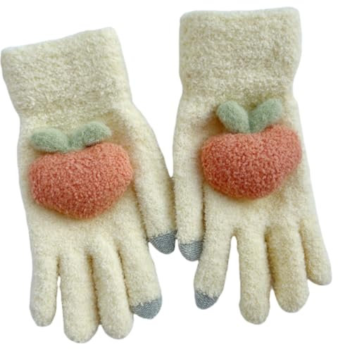 JINZIJINYU Strickhandschuhe Damen Dreidimensionale Pfirsichhandschuhe Winter Touchscreen Handschuhe Bunte Fünf Finger Wollhandschuhe Gelb