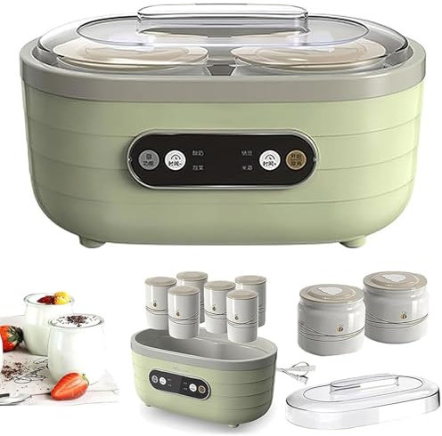 Automatic Yogurt Maker avec Affichage LED & Minuterie, Fermenteur 1.75L avec 2 Grandes & 6 Petites Tasses, Temps Réglable & Chauffage à Température Constante pour Yaourt & Yaourt Grec
