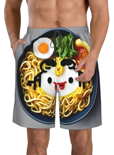 Yyoretp Pantalones cortos de playa hawaianos con estampado de hueveras, fideos y ramen, pantalones cortos de secado rápido con bolsillos, blanco, XL