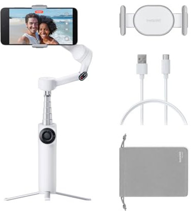 Insta360 Flow 2 White Gimbal Stabilizer for Smartphone - Foldable AI Phone Gimbal, AI&Multi-Person Tracking, Built-in Tripod/Selfie Stick, Remote control, iPhone/Android Phone Stabilizer, Travel&Vlog