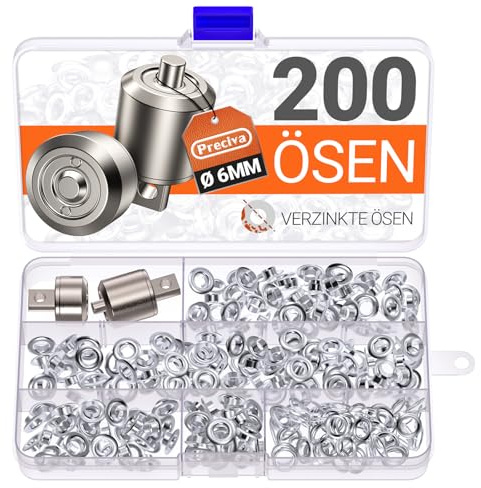 Preciva Ösenzange 10mm Zangekopf Ösenpresse mit Aufbewahrungsbox und 300 Ösen (150pcs Silber und 150pcs Gold) für PVC-Banner, Planen, Karton (6mm Ösenzangenkopf)
