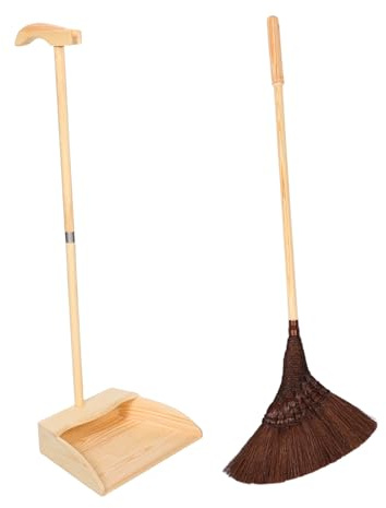 CIYODO Handmade Japanese Plant Palm Broom Long Handle Dustpan Set Wood Dustpan for Household Floor Cleaning Anti-static Broom for Kitchen Garage Home Use