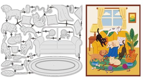 UNICRAFTALE 26Pièces Gabarits De Découpe Métalliques Pour Canapé Animal En Tissu Chiens Chats Tapis Laine Embossage Album Photo Décoration Papier Scrapbooking