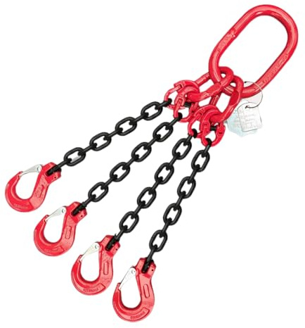 4-Strang 6mm 2,36t Kettengehänge Anschlagkette Krankette EN 818-4 schwarz GK8 hochfest und geprüft mit Lasthaken mit Hakensicherung nach EN 1677-2 (0,5m ohne Verkürzungseinheit)