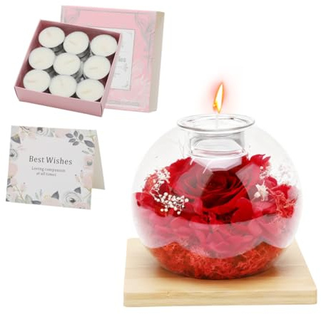 Rose Eternelle, Vraies Roses Eternelles avec Couvercle en Verre, Rosen Eternelle sous Cloche, Coffret Cadeau de Rose Préservée et Bougies ParfuméesIdéal pour la Saint-Valentin