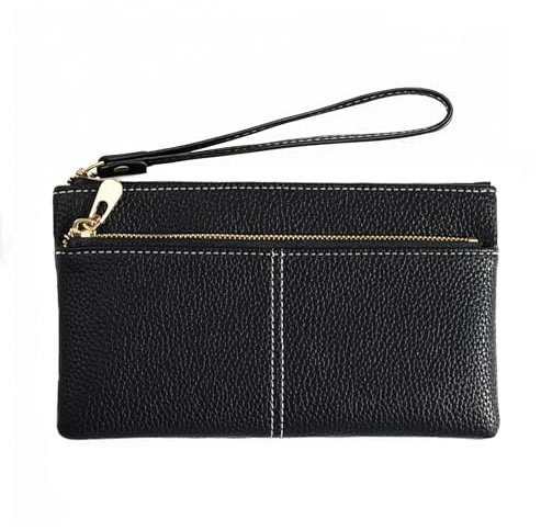 LJCZKA Leather Wristlet Purses for Women Wristlet Clutch Wallet Ladies Cellphone Credit Card Holder Wallet with Wrist Strap (Black)