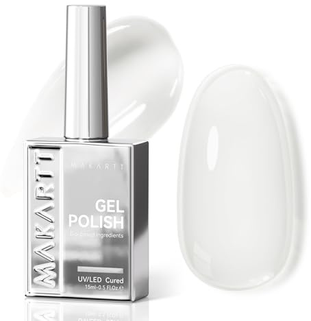 Makartt Weiß Gel Nagellack UV 15ml, 1-Schicht volle Deckkraft, HEMA Frei | Full Colour Saturation 14 Day High Gloss Chip Resistant Smudge Resistant Bio-Based 105° Fibre Brush Self-Levelling