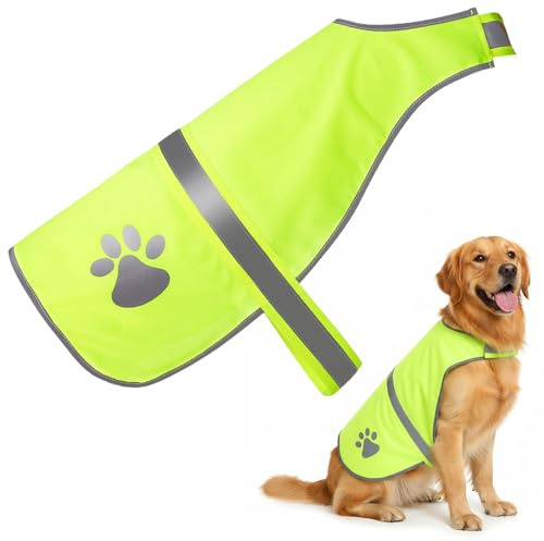 Dog Reflective Vest, Fluorescent Yellow | High Visibility, Safety Jacket, Windproof Elastic Straps, Secure Clasp, Lightweight Fit for Hunting, Hiking, Outdoor & Rescue