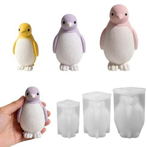 Xidmold 3 Stück Pinguin Silikonformen Gießformen, 3D Tier Kerzenform & Seifenform, kleine große Silikonform für Schokolade, Sojawachs, Epoxidharz, Gips, Handwerk, Basteln, Heimdekoration